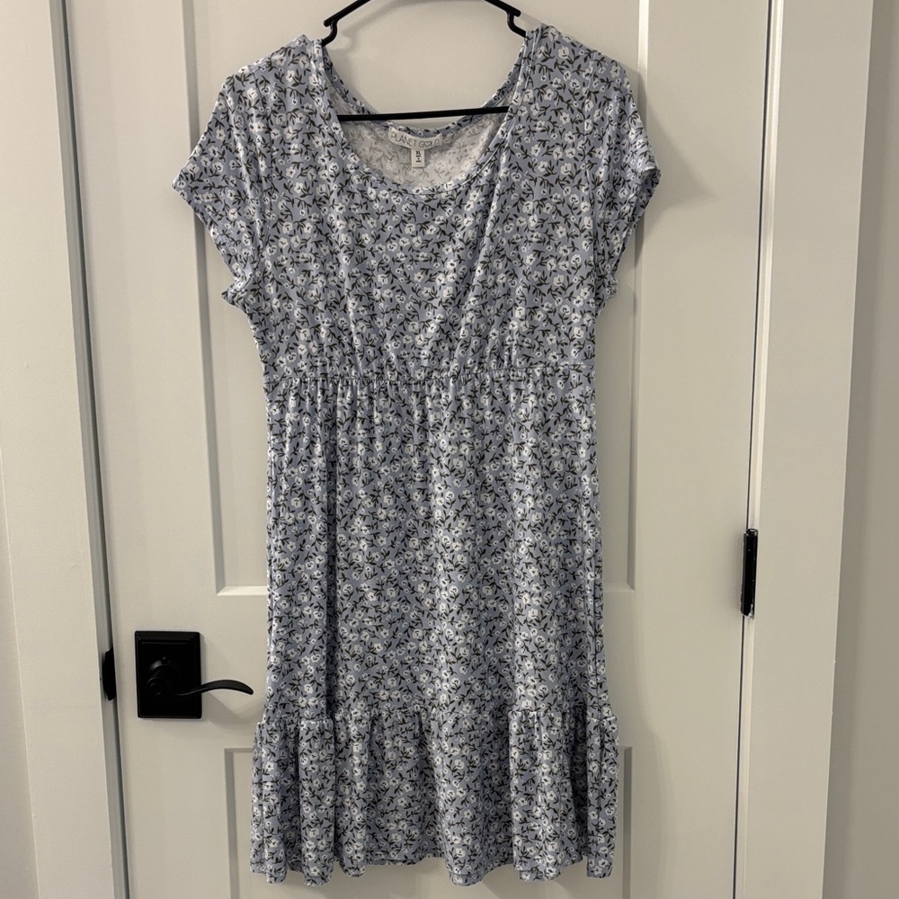 Planet Gold Light Blue and White Patterned Mini Dress